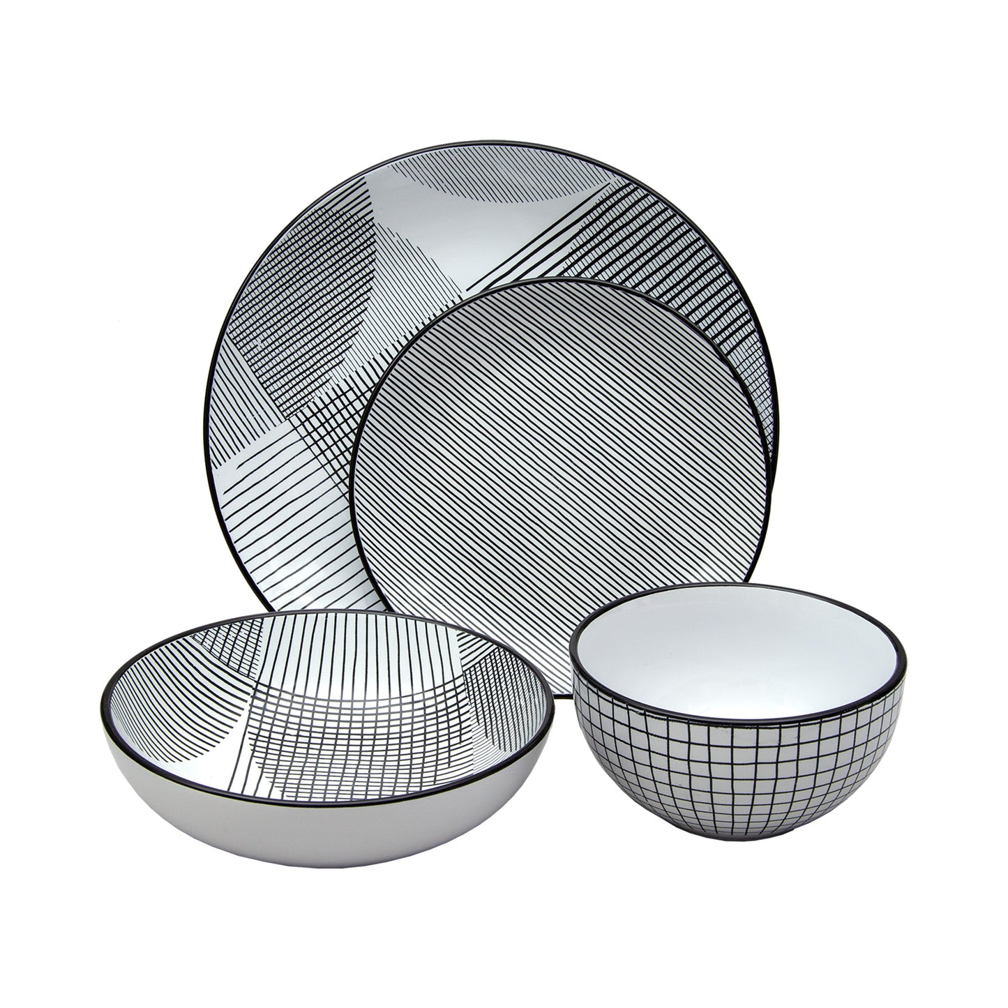 4pc Geo Pattern Salad Plate Set